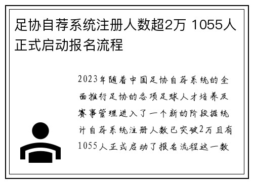 足协自荐系统注册人数超2万 1055人正式启动报名流程